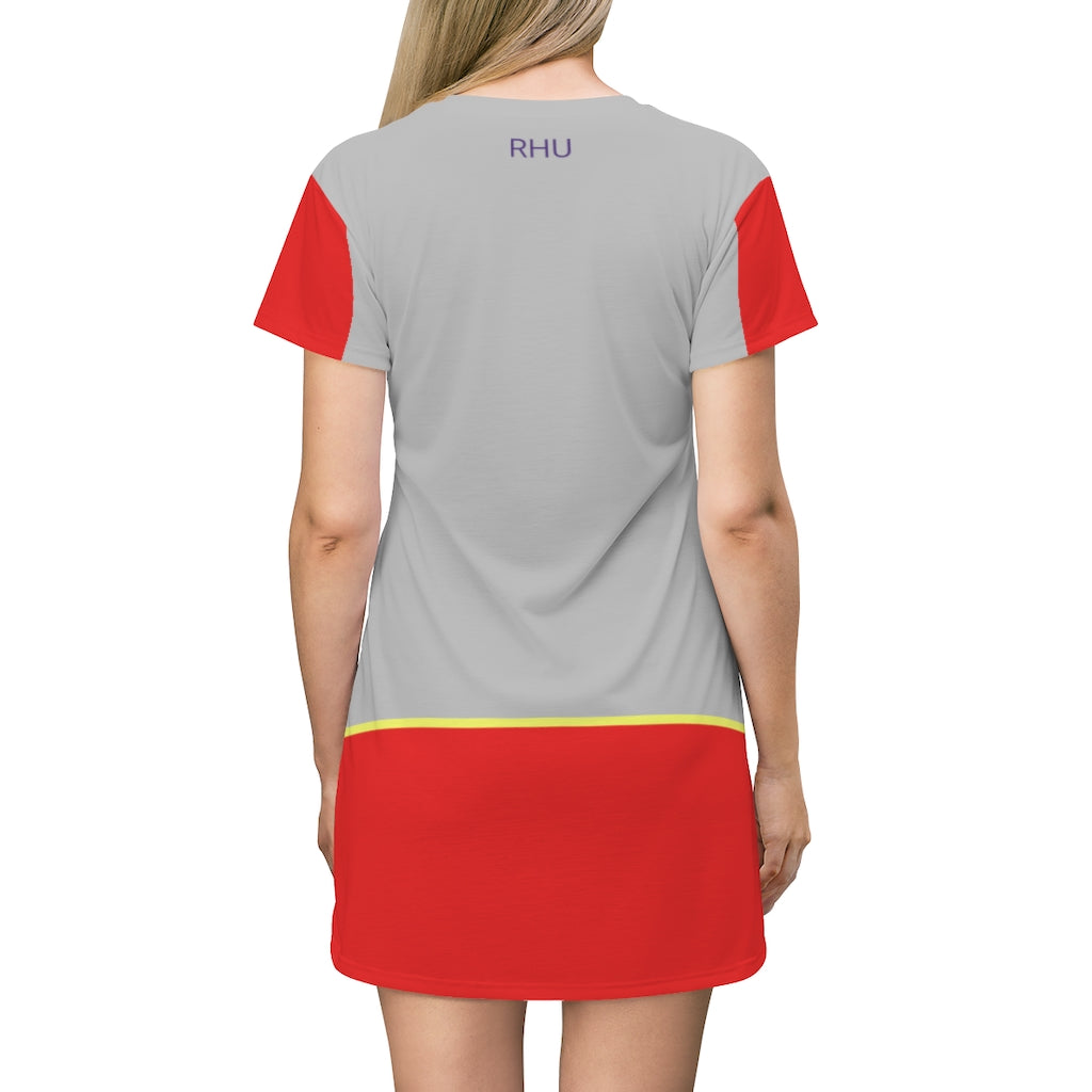 Cat Eat Sleep T-Shirt Dress Grey Red Sleeve