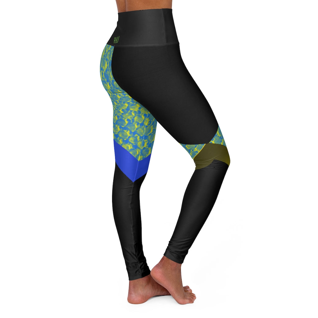 Duo Tone Blue Yellow High Waisted Yoga Leggings RHU