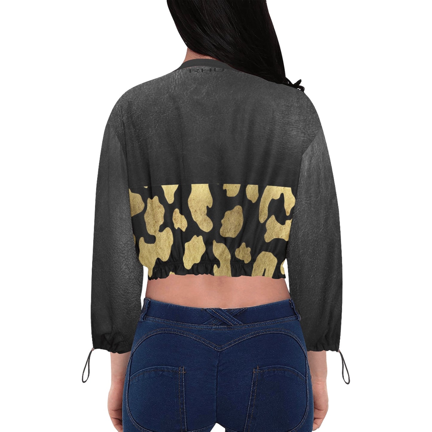 I'm Festive Leopard/Black Leather Print Chiffon Cropped Jacket  V2