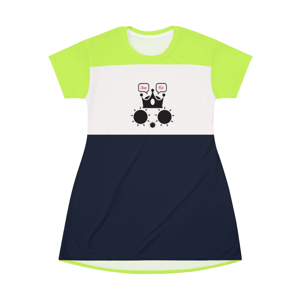 Cat Sleep Eat Light Fluo Green/Night Blue T-shirt Dress