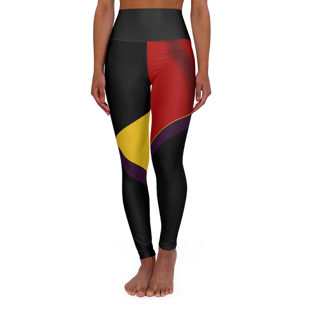 Back Buddha Logo Est High Waisted Yoga Legging RHU  Black/Yellow/Red fading