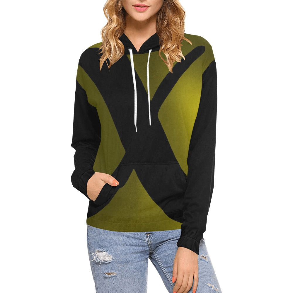 X Women Hoodie Green White Black (Solid Color Back)