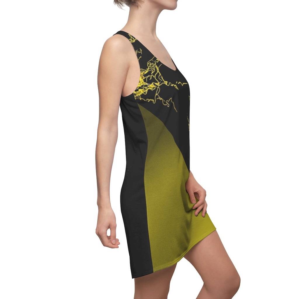 Gold Electric Lights Women's Cut & Sew Racerback Dress Black Yellow Duo Tone