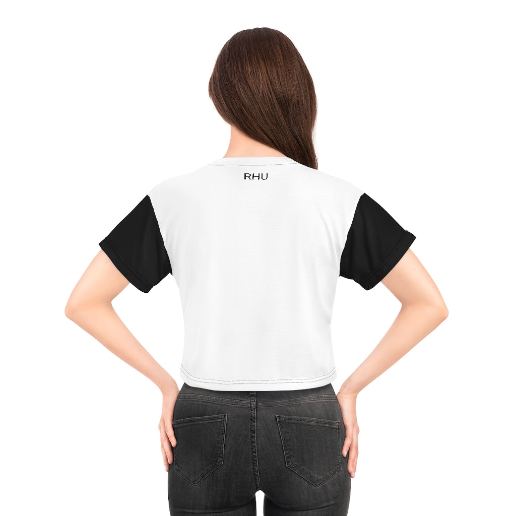 Human Rights LINFA AOP Crop Tee White Black Sleeves