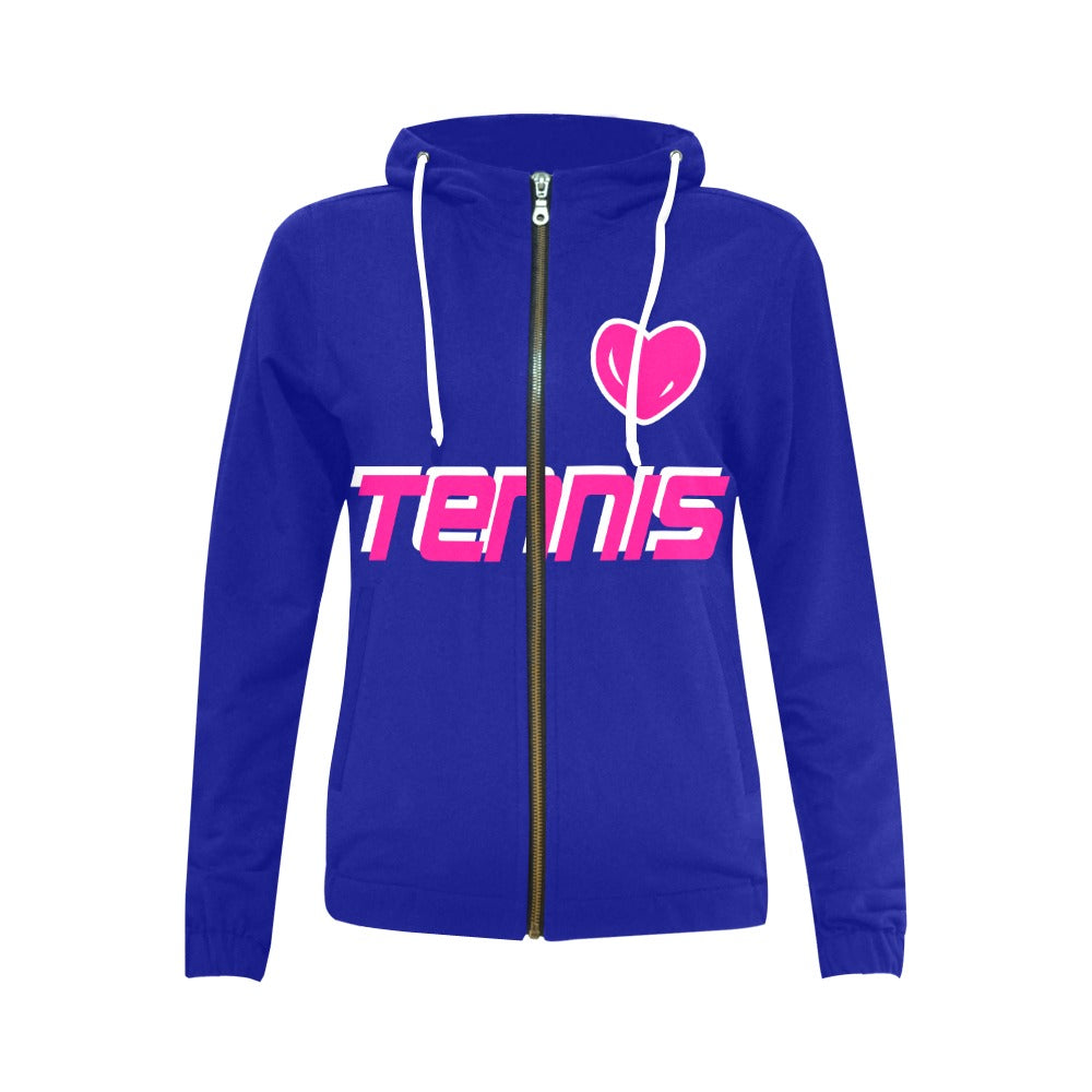 Love Tennis Women's Full Zip Hoodie Blue