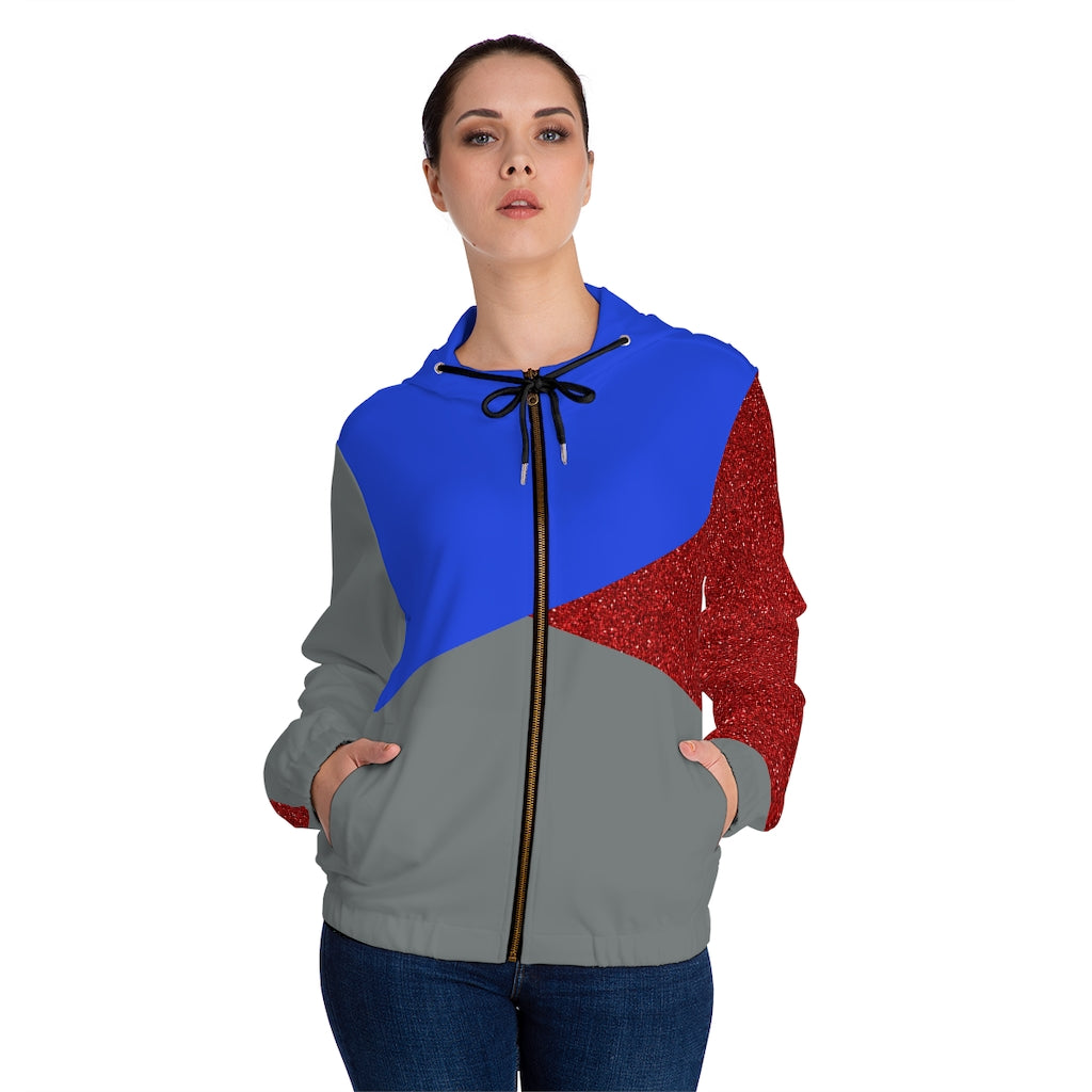 Women’s Full-Zip Hoodie Red/Blue/Grey