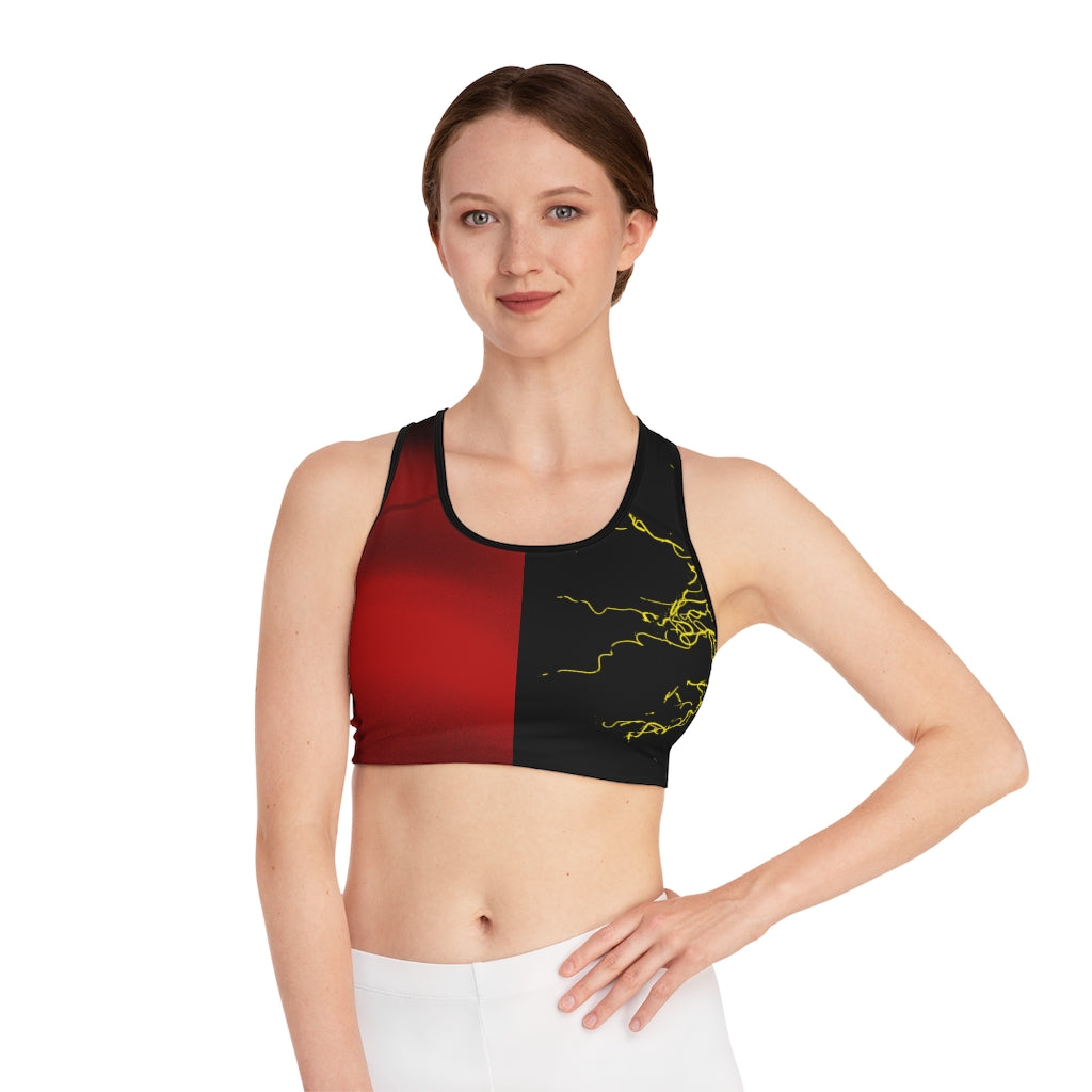 Gold Electric Lights Color Fading  Sports Bra (AOP) Red Black