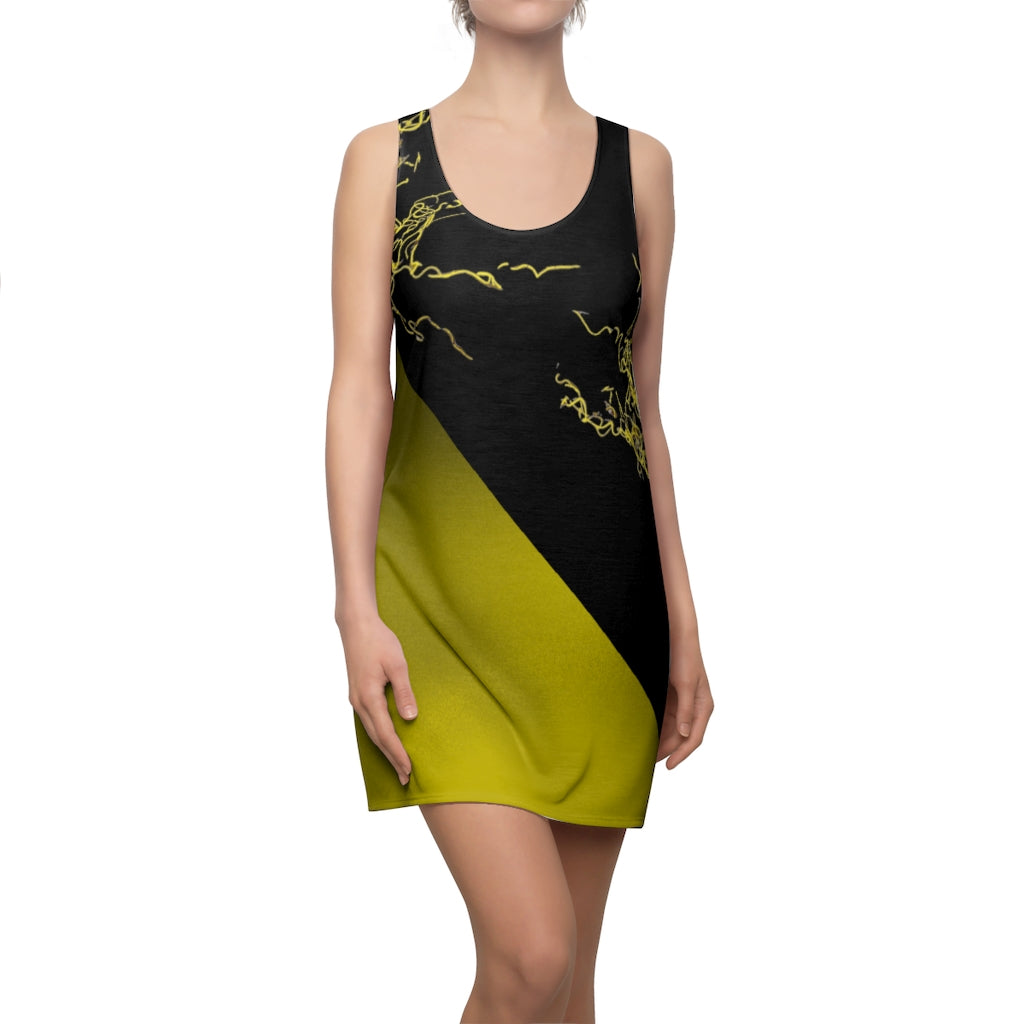 Gold Electric Lights Women's Cut & Sew Racerback Dress Black Yellow Duo Tone