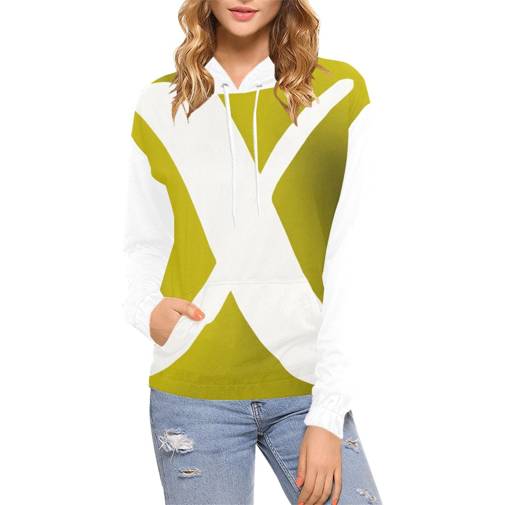 X Women Hoodie Green White Black (Solid Color Back)