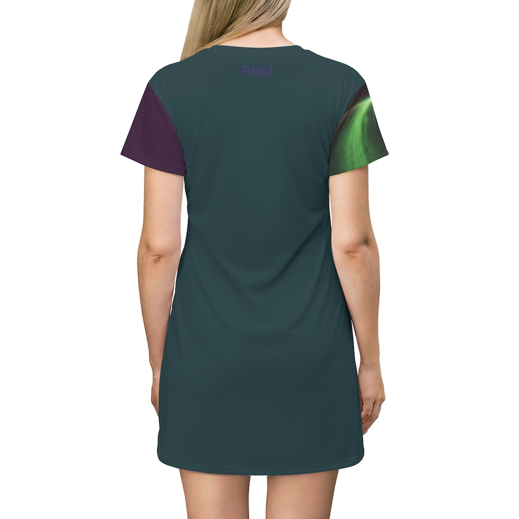 Plain Back T-Shirt Dress Dark Green Color Sleeve