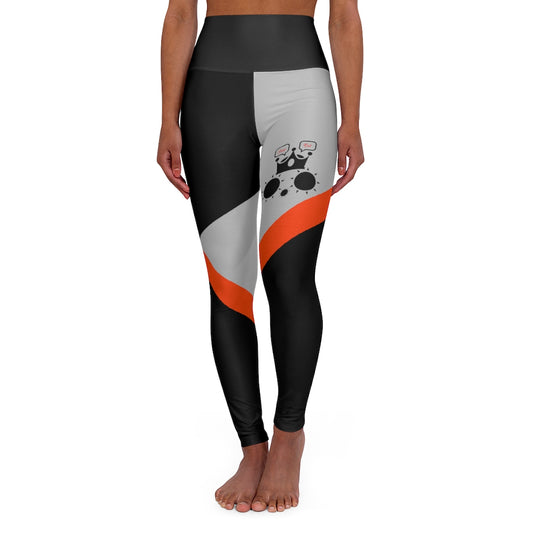 Cat Sleep Eat High Waisted Yoga Leggings Light Grey Orange RHU