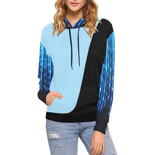 RHU Women's Hoodie Sparkling Lights Black/ Light Blue