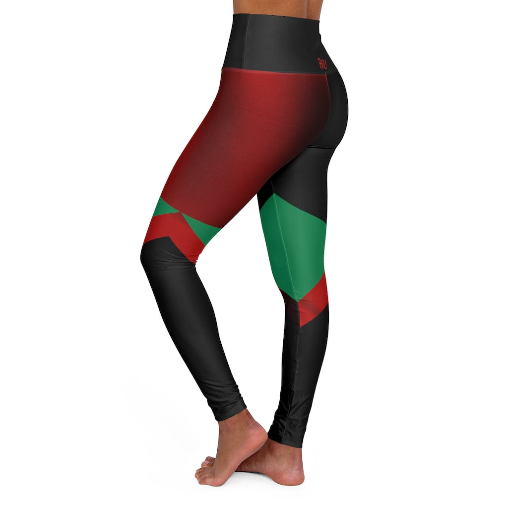 High Waisted Yoga Leggings Fading Red Black Green RHU