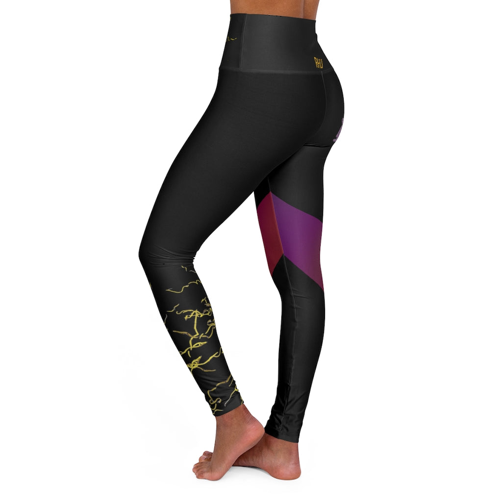 Gold Electric Lights Back Buddha Logo Est High Waisted Yoga Legging RHU Black Purple Fading