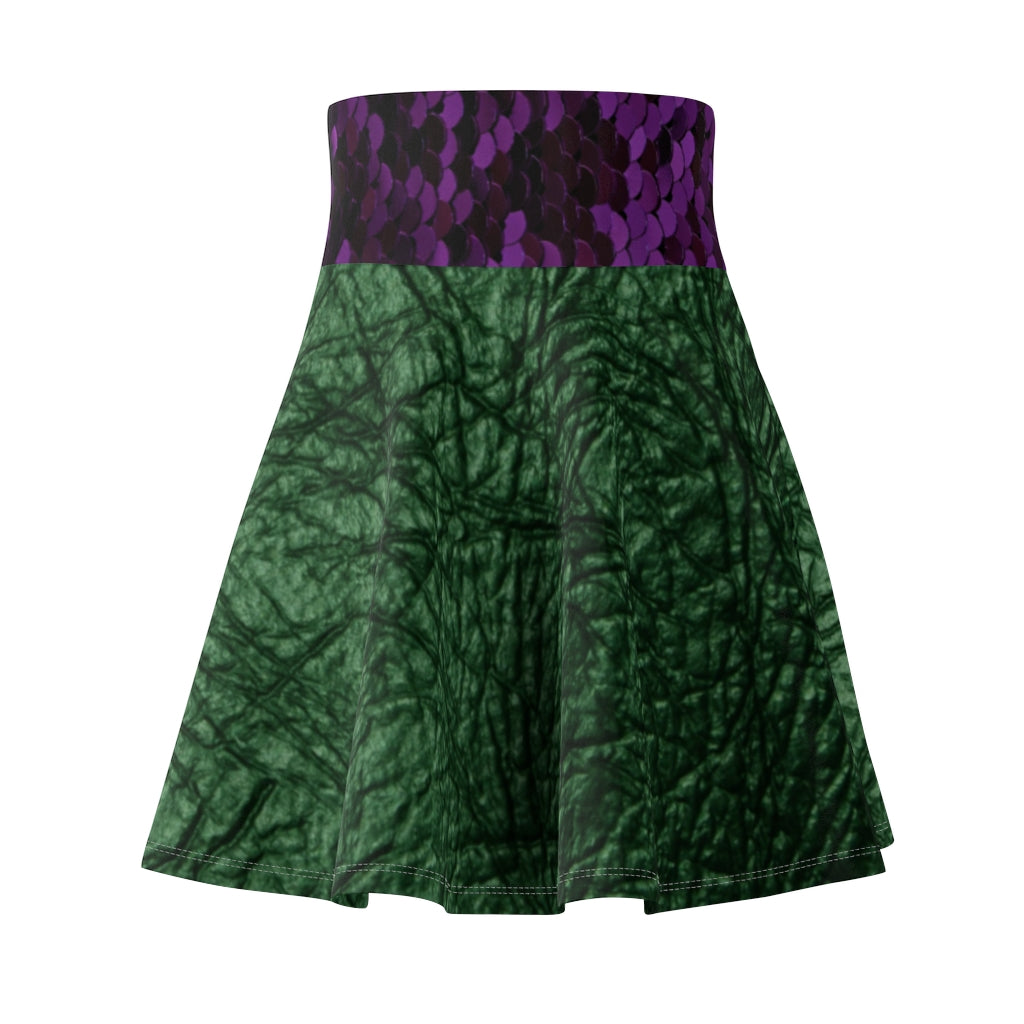 I'm Festive Women's Skater Skirt Green Leather/Purple Sequin Print