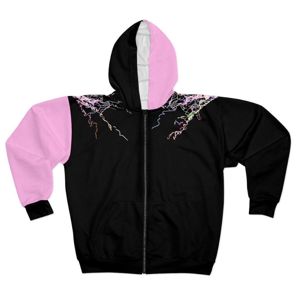 Electric Lights  Unisex Zip Hoodie Pale Pink Sleeve