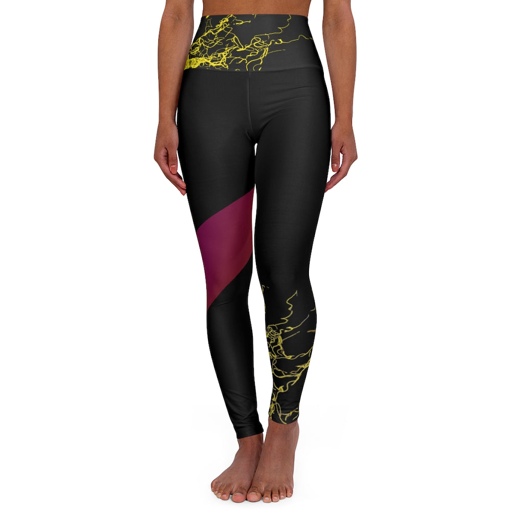 Gold Electric Lights Back Buddha Logo Est High Waisted Yoga Legging RHU Black Purple Fading