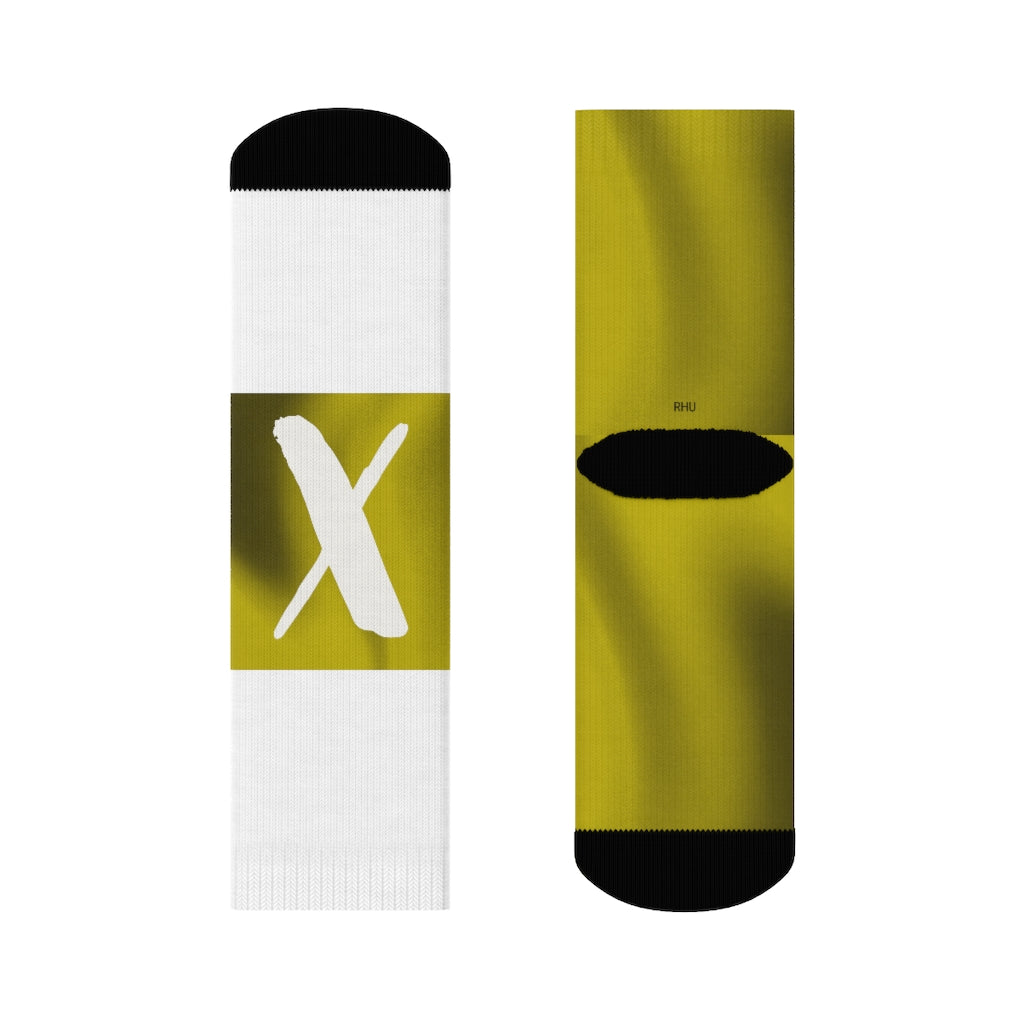 White Yellow Duo Tone X Crew Socks