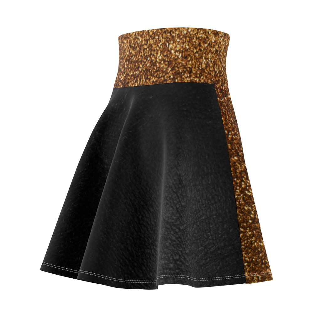 I'm Festive Women's Skater Skirt Black Leather Like Print 2