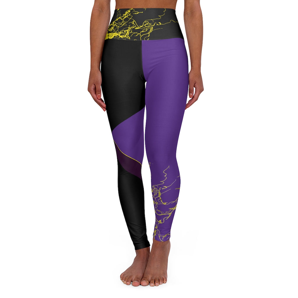 Gold Electric Lights Back Buddha Logo Est High Waisted Yoga Legging RHU Black/Purple