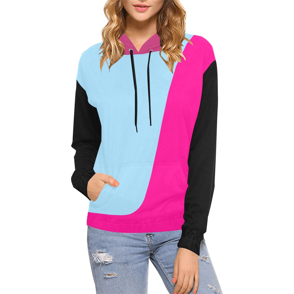 RHU Women's Hoodie Light Blue Black Fucsia