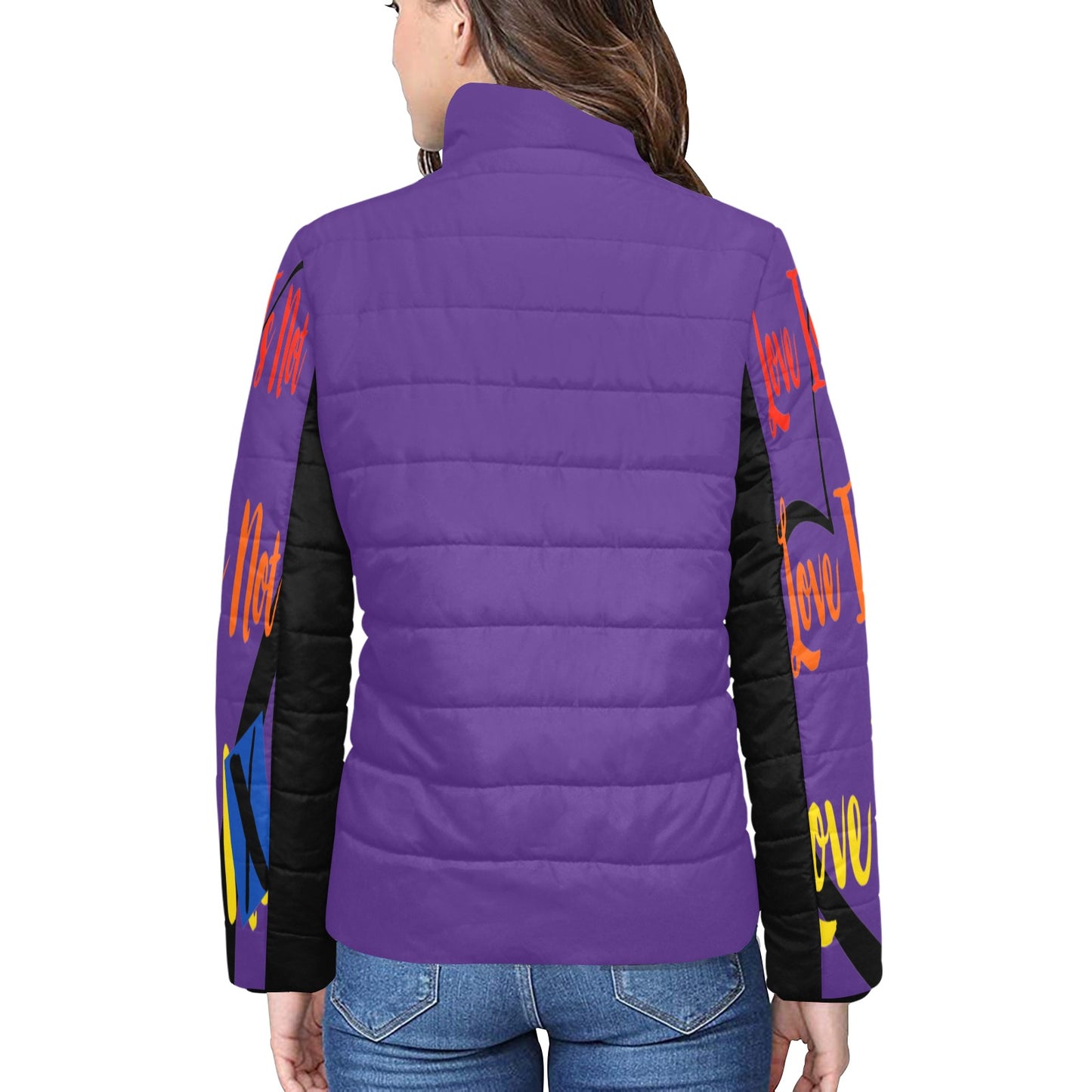 Human Rights Women's Padded Bomber Jacket Purple Black (Solid Color Back)