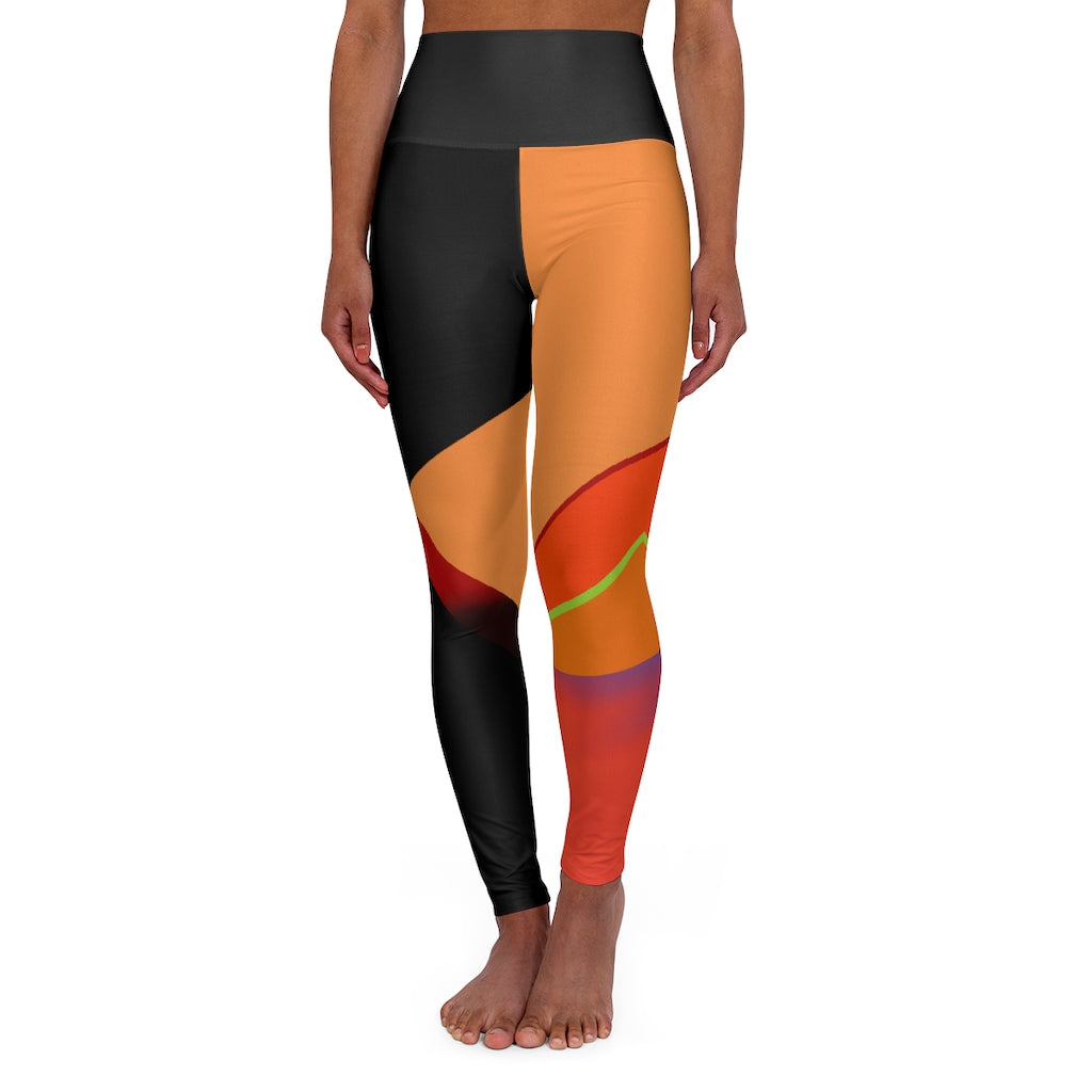 High Waisted Yoga Leggings Fading Orange Black RHU