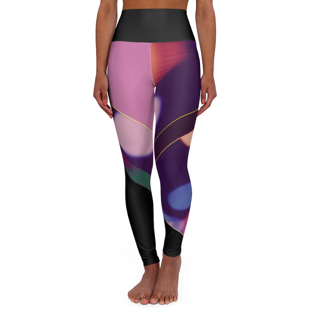 High Waisted Yoga Leggings Fading Bubbles Pink Black RHU