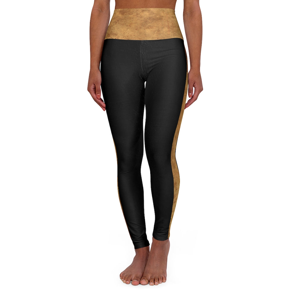 High Waisted Yoga Leggings Black Leather Print/Brown