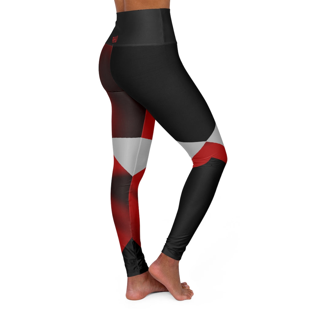 High Waisted Yoga Leggings Fading Red Black Light Grey RHU