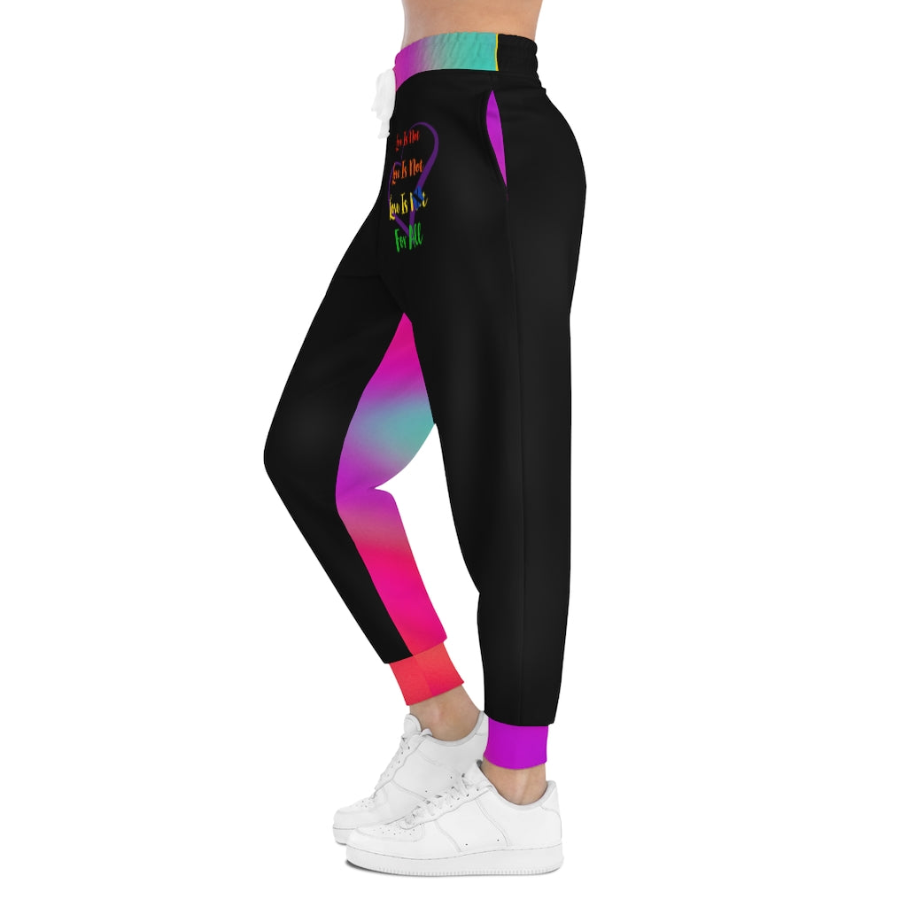 Human Rights LINFA Multi Pink Blue Purple Unisex Athletic Joggers (AOP) Black