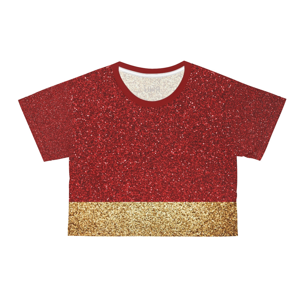 I'm Festive AOP Crop Tee Red Gold Bi