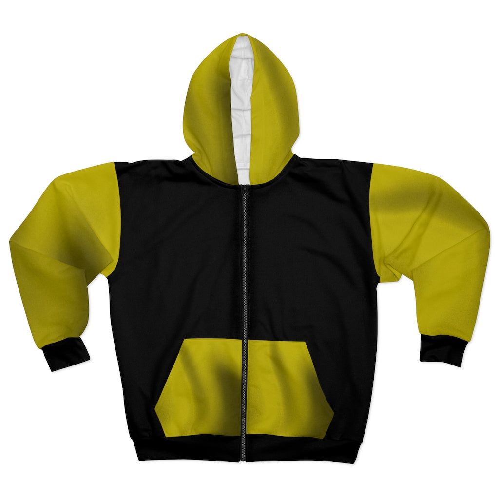 Duotone Yellow/Black Unisex Zip Hoodie Purple Sleeve