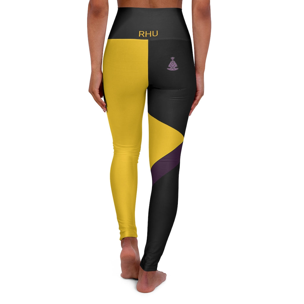 Back Buddha Logo High Waisted Yoga Legging RHU Black/Yellow