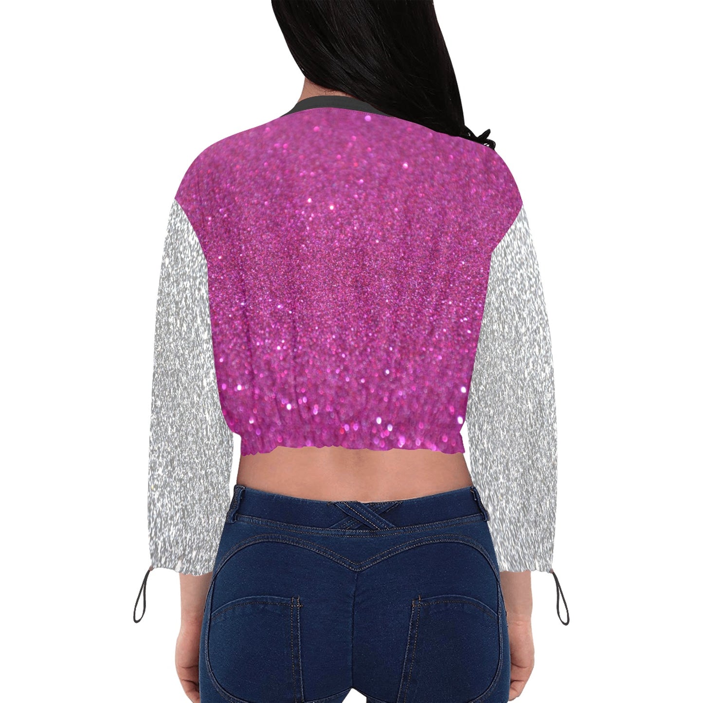 I'm Festive Silver Purple Glitters Chiffon Cropped Jacket