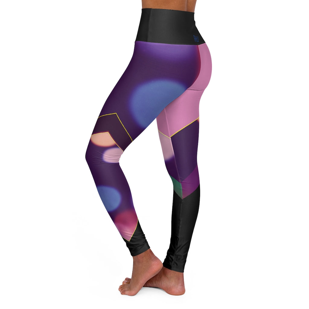 High Waisted Yoga Leggings Fading Bubbles Pink Black RHU