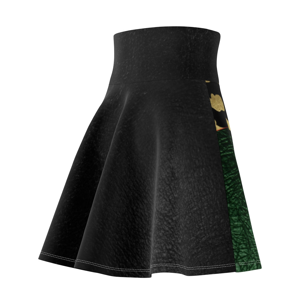 I'm Festive Women's Skater Skirt Black Red Green Leather Like Print Leopard