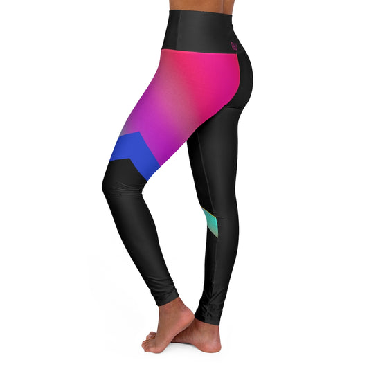 Multi Pink Blue High Waisted Yoga Leggings RHU Black