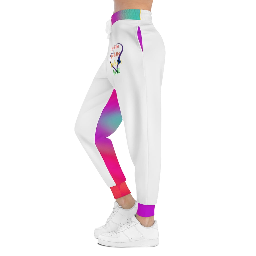 Human Rights LINFA Multi Pink Blue Purple Unisex Athletic Joggers (AOP) White