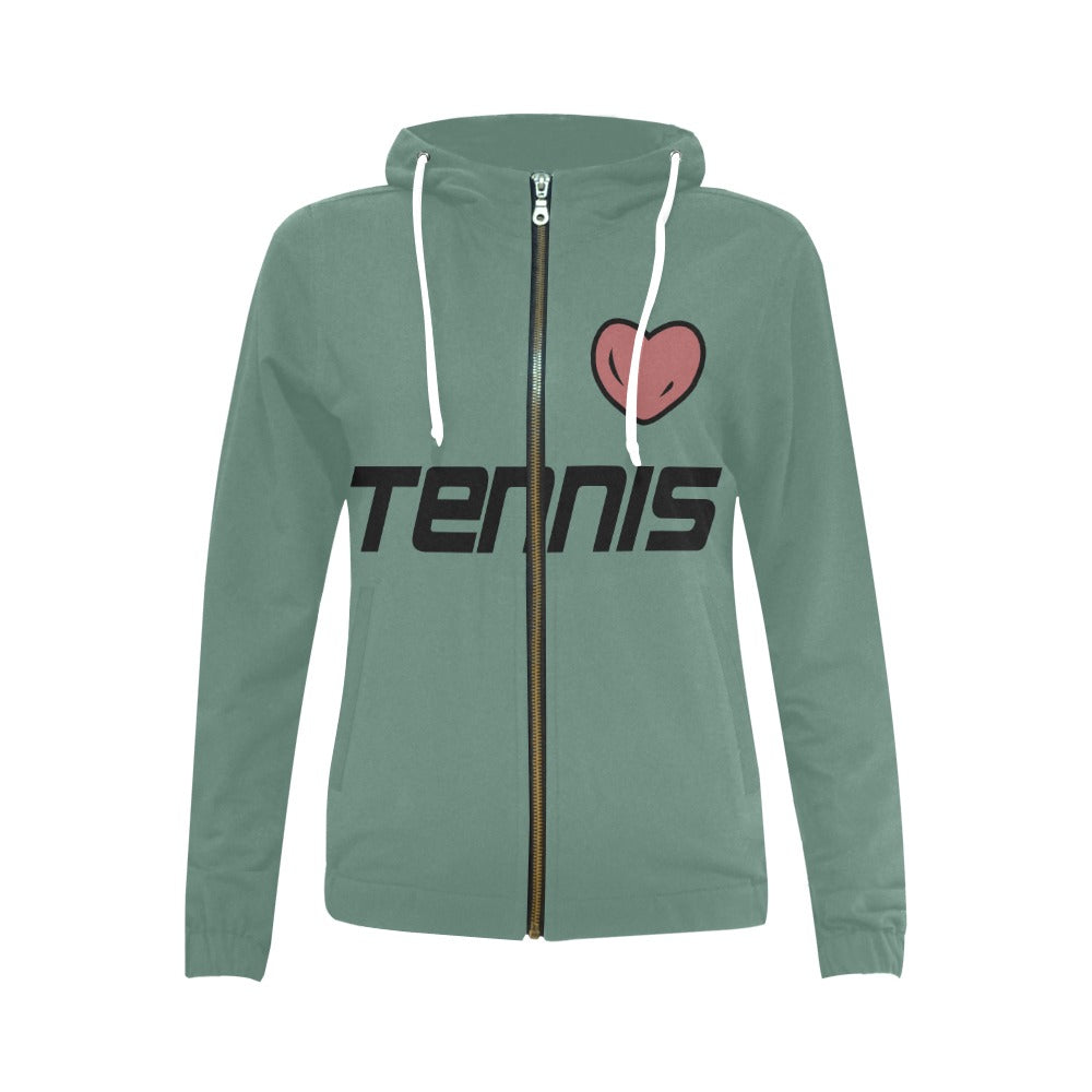 Love Tennis Women's Full Zip Hoodie Color Heart