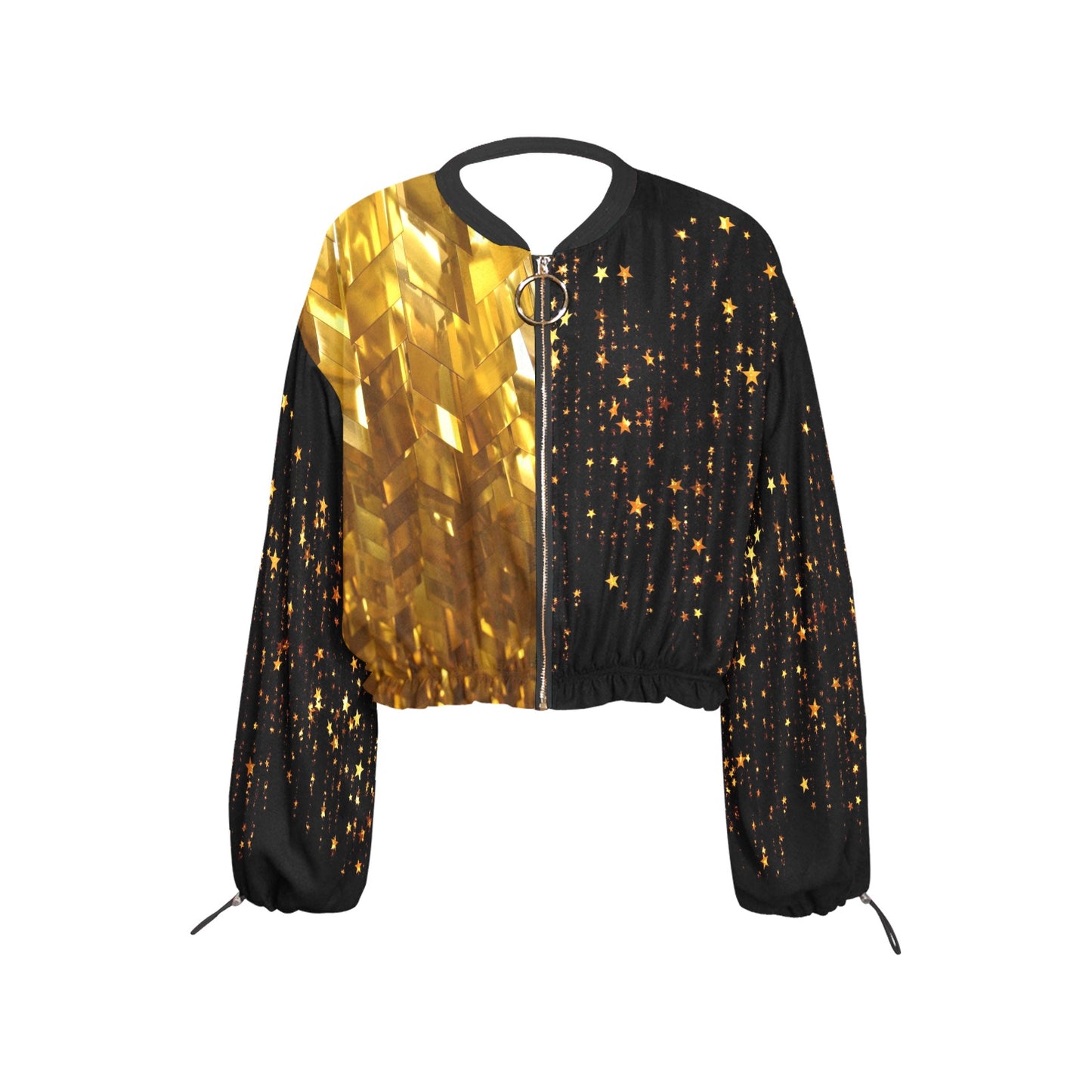 I'm Festive Gold Stars Black Chiffon Cropped Jacket