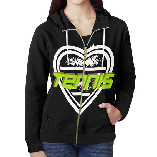 Love Tennis Women's Full Zip Hoodie Green Text