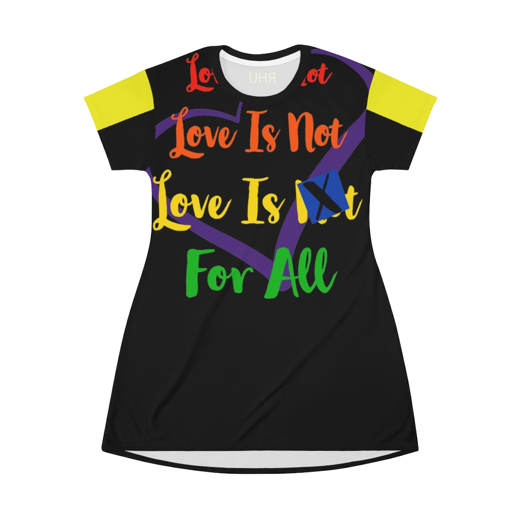 Human Rights LINFA All Over Print T-Shirt Dress Black Yellow Sleeves  2