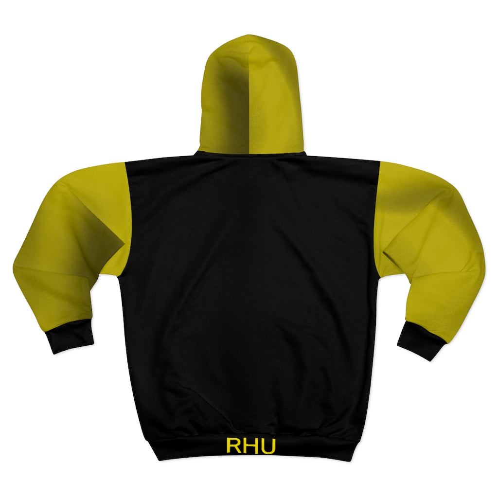 Duotone Yellow/Black Unisex Zip Hoodie Purple Sleeve