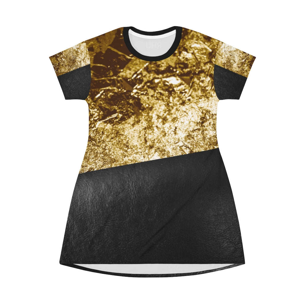 I'm Festive Dress Gold Black Leather Print