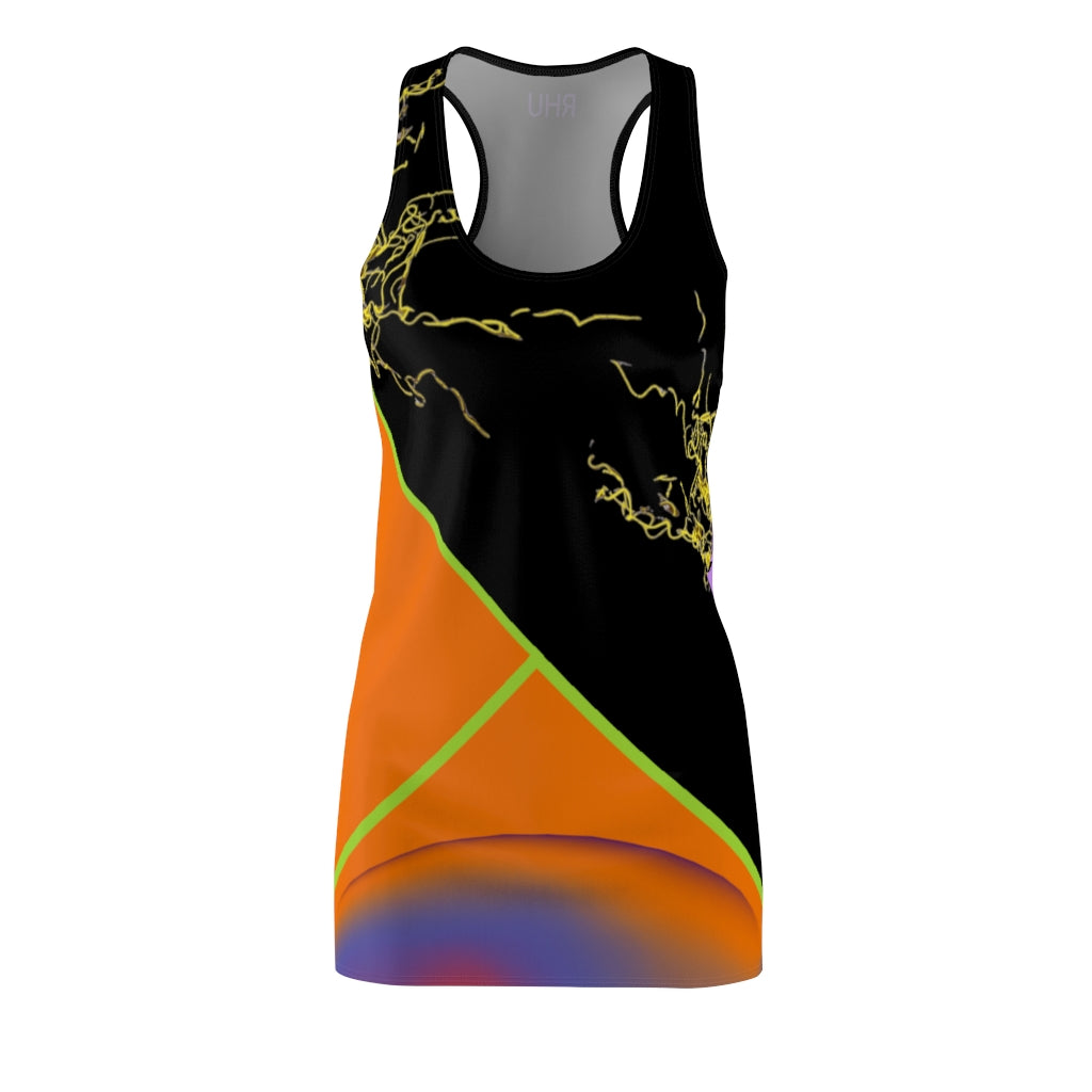 Gold Electric Lights Women's Cut & Sew Racerback Dress Orange Lilac Fading Back