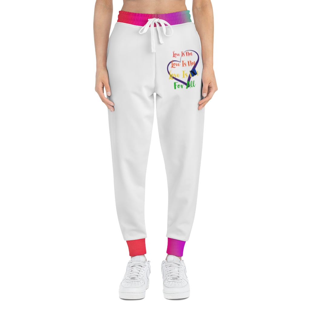 Human Rights LINFA Multi Pink Blue Purple Unisex Athletic Joggers (AOP) White