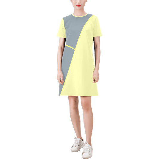 Pale yellow grey A Line Dress