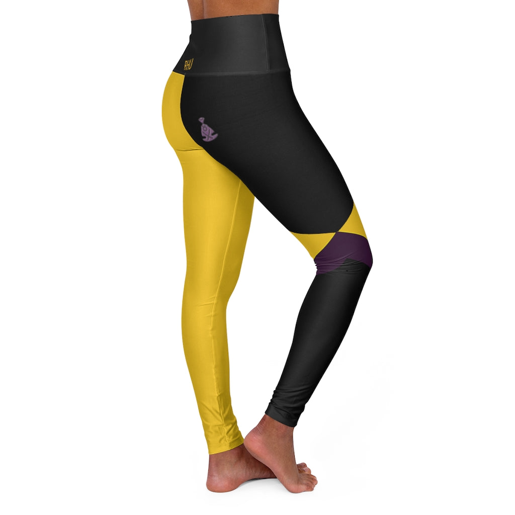 Back Buddha Logo High Waisted Yoga Legging RHU Black/Yellow