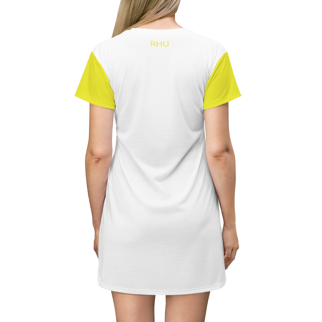 Human Rights LINFA  T-Shirt Dress White Yellow Sleeves 2